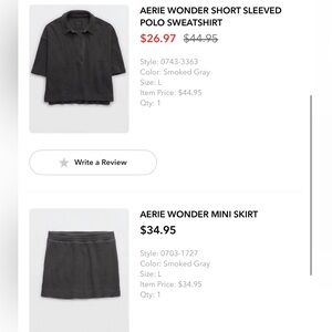 Matching Set Aerie Wonder Short Sleeve Polo Sweatshirt & Mini Skirt
